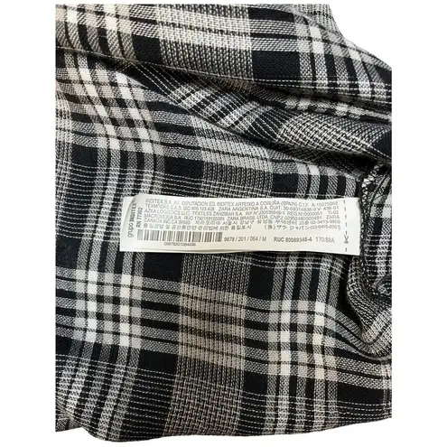 ZARA  Plaid Ruffle V Neck 3/4 Sleeve Drop Waist Crochet Tunic Dress Black M