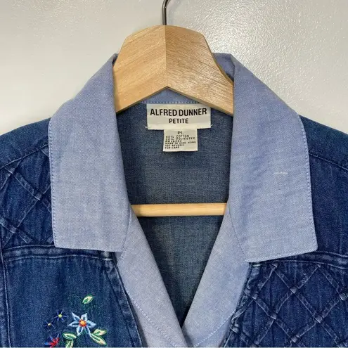 Vintage Blue Alfred Dunner Denim Shirt Vest Combo Petite Size Large