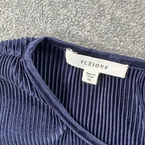 Pleione Blue Pleated Sleeveless Blouse Women's XL Round Neck Tank Top