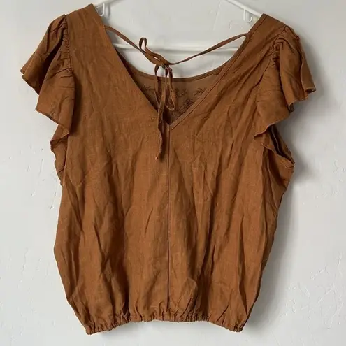 love on a hanger Lace Floral Embroidered Sheer Blouse Brown Size Small