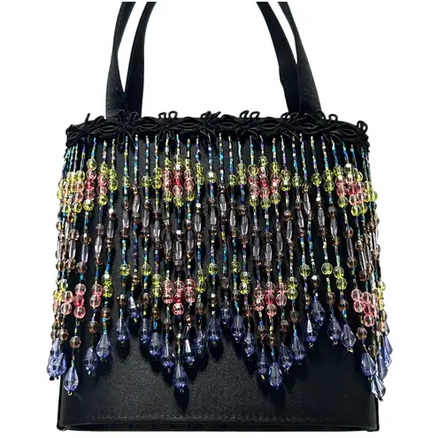 Vintage Moo Roo Charleston Signed 2000 Black Multicolor Beaded Purse