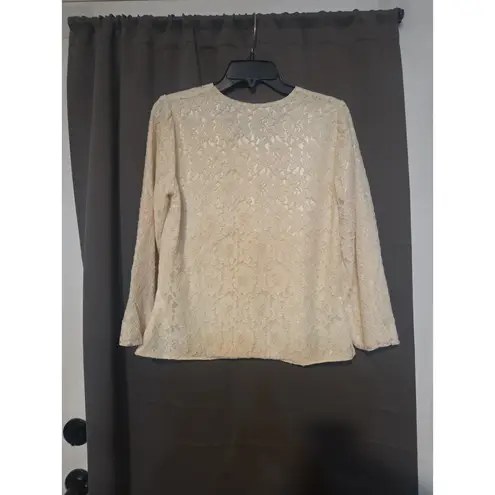 Floral Trim Vintage Cream Jacket, Romantic Lace Blazer, Handmade Outerwear Size M