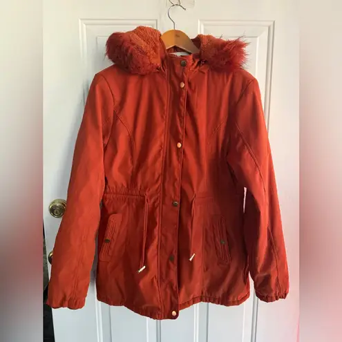 ROOSEVELT BLACK Women’s jacket Teddy Lined Parka Faux Fur Hood Terracotta Size L Size L
