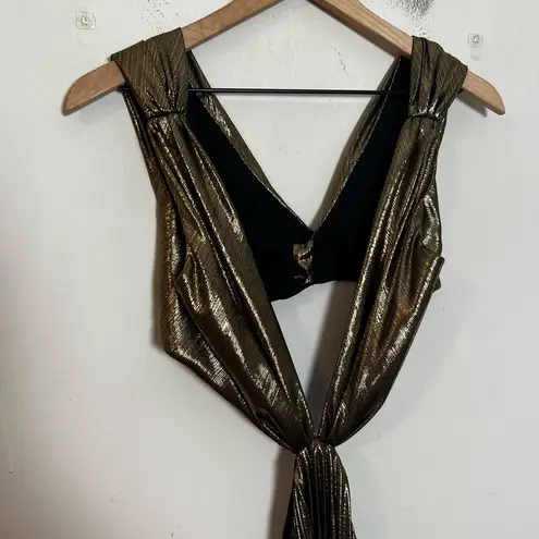 Mac Duggal - Gold Pleated Metallic Cutout Gown Formal Black Tie Dress Gala