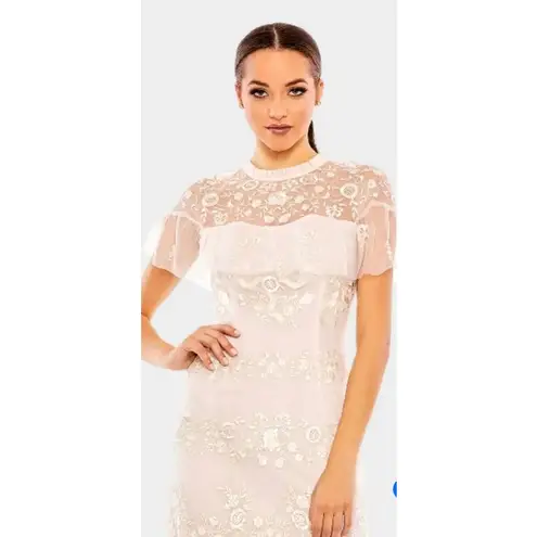 Mac Duggal Floral Embroidered Sheer Mesh Dress Blush 12
