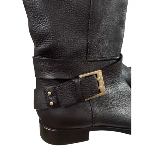 Chloé Black Pebbled Leather Riding Boots Gold Buckle Italy Women’s 39 EU 9 US