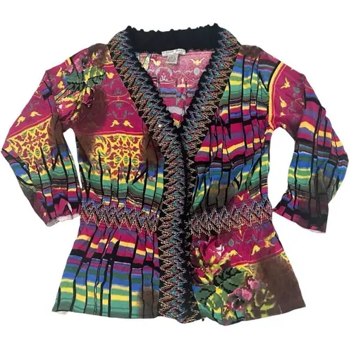 Alberto Makali Albert Makali M Multicolor Boho Chic Snap Button Cardigan Bold Art Colorful - Image 1
