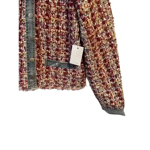 Ecru Tweed With Denim Jacket Beetroot Womens Small Knit Button Up Structured NEW