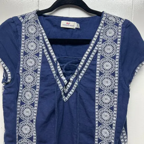 Vineyard Vines  Dress Womens 6 Embroidered Boho Beachy Coastal Nautical Peasant