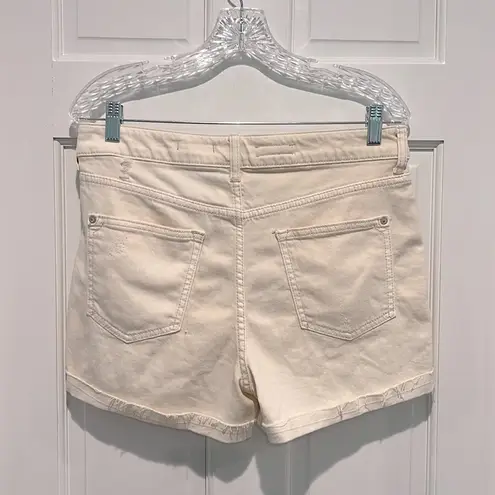 Pilcro Anthropologie Cream Denim Rolled Hem Distressed Shorts Size 30 Off White