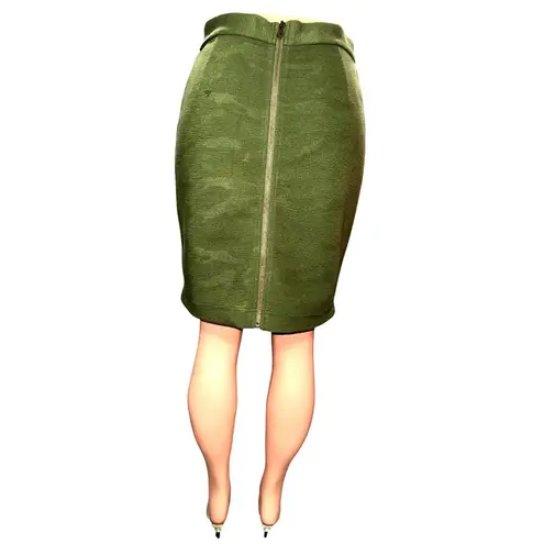 209 WST 38th Med Olive Green Camo Textured Thick Cozy Pencil Skirt Full Back Zip Size 6