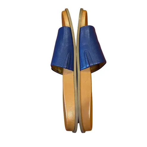 Aquatalia Blue Pebbled Leather Slide Flat Slip On Sandals Women's Size 8