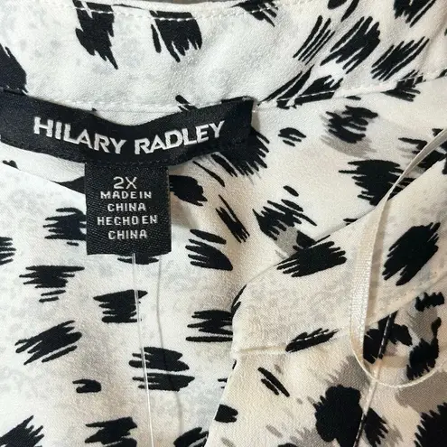 Hilary Radley Top Womens 2X White Leopard Print Roll Sleeve Tunic Blouse NEW