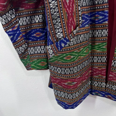 Villager Vintage Village Weaver Thai Silk Jacket Medium Boho Ikat Pattern Open Front Coat