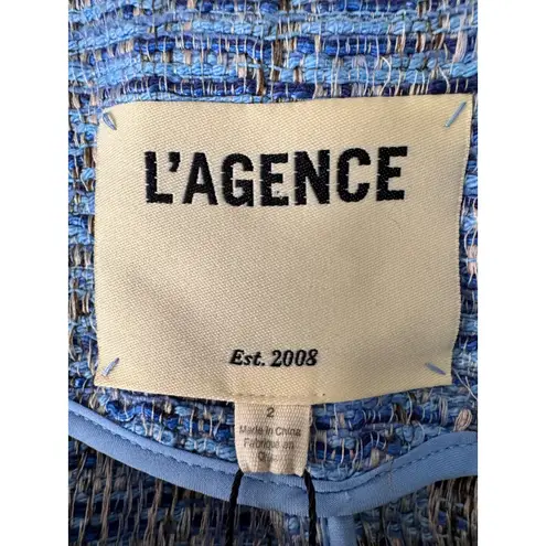 L'Agence Women's Chambray Blue Tweed Double Breasted Blazer Jacket