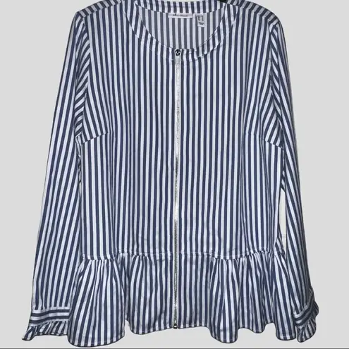 Denim and company super cute blue and white striped zip up jacket/top