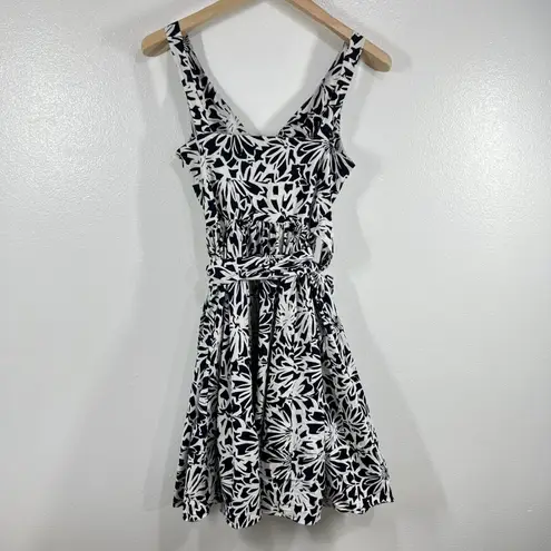 American Living Navy White Floral Fit & Flare Dress Belted Sleeveless Size 10