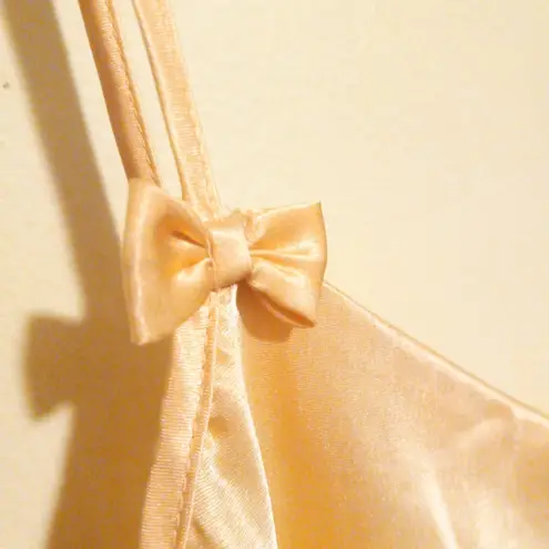 Vintage California Dynasty Liquid Satin Chemise Gown-Large-Bow Detail-Yellow