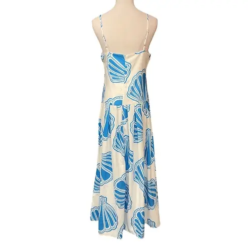 Ocean Breeze Seashells Linen Blend Sleeveless Sheath Vacation Maxi Dress Size M White Size M