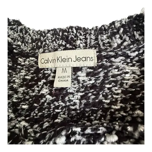 Calvin Klein Jeans KNIT SWEATER Womens MED Black White Colorblock Baseball Style