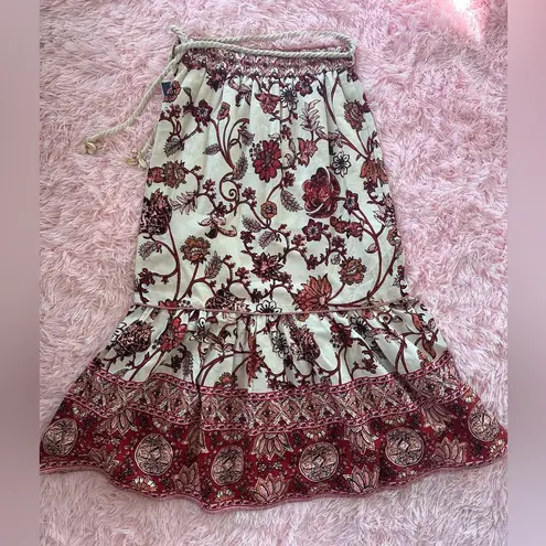 NWT House of Harlow 1960 Women’s Linen Floral Bohemian Maxi Pencil Skirt Red Size XS