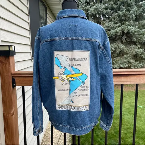 Vintage Tioga Sport Denim Jean Jacket South America Travel Unisex Large Blue