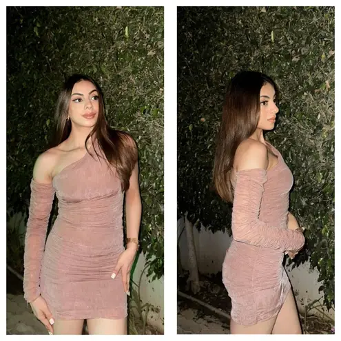 ZARA  Fitted Asymmetric Draped Organza Dress Medium One Sleeve Ruched Cocktail