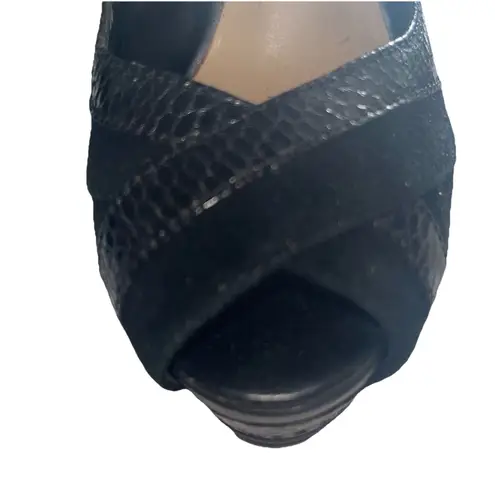 H by Halston Black Suede Snake Accents Platform Peep Toe Stiletto Women's Size 6