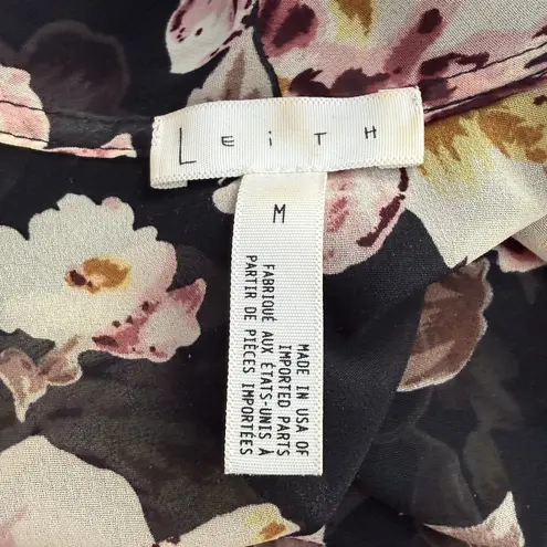 Leith Nordstrom Semi Sheer Drape Front Floral Blouse Top Size Medium