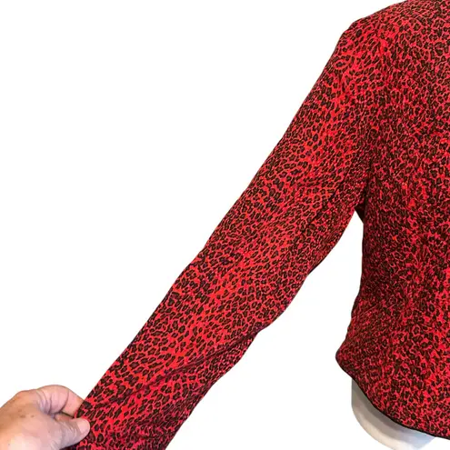 Vtg 80's Maggy London 100% Silk Jacket Womens Sz 14P Red Black Leopard Coat