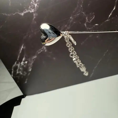 Trifari Signed Heart With Dangle Charms Silver Tone Lapel Stick Pin