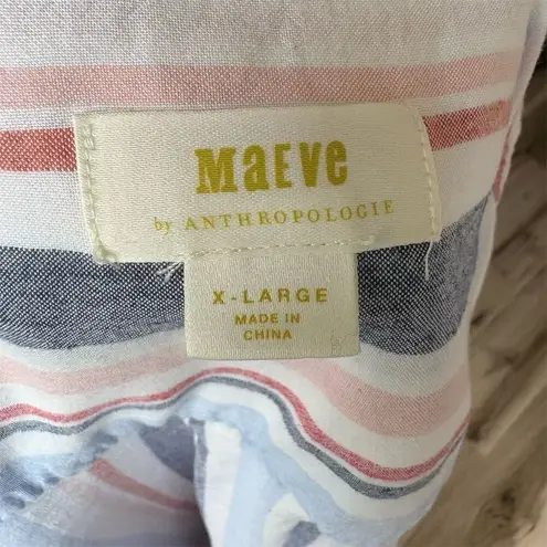 Maeve Anthropologie XL Multicolor Striped Linen Blend ButtonUp Shirt Long Sleeve