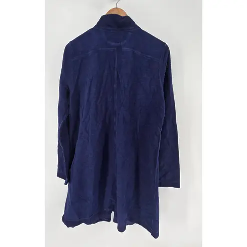 Soft Surroundings Women Navy Cotton Mandarin Collar Button Long Sleeve Duster L
