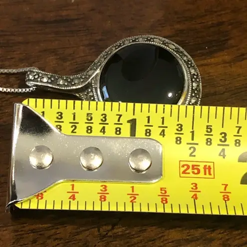 JACK JUDITH Sterling Silver Onyx Marcasite Reversible Pendant & Huggies Earrings