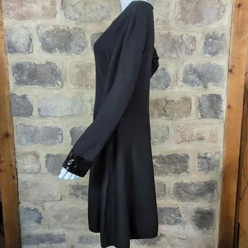 Jason Wu Jw Dress Black Sweater Sequins Cuff Woman's XL Knee Length Soft