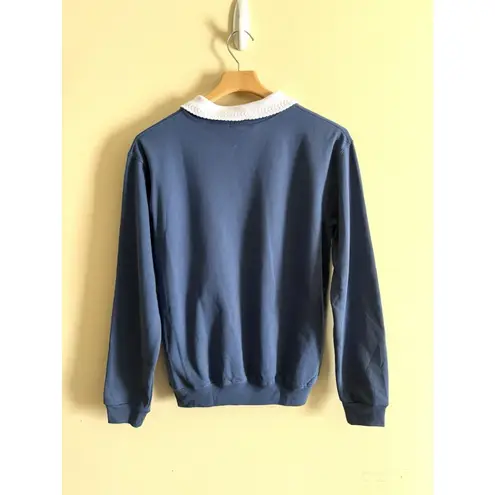 Vintage Grandmacore Sweatshirt M Embroidered Collared Cottagecore Women’s Blue Size M