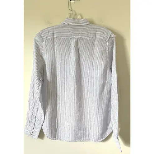 UNTUCKit Linen Striped Long Sleeve Blouse Shirt White Blue Size 6 NEW