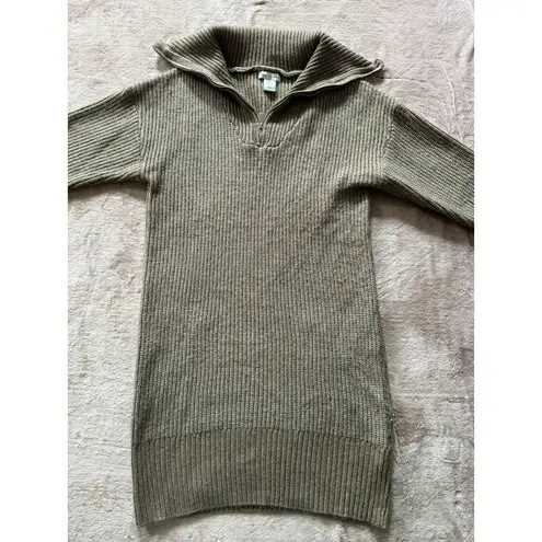 Cupcakes & Cashmere Notch Collar Sweater Dress Tan Zip Shawl Size Large