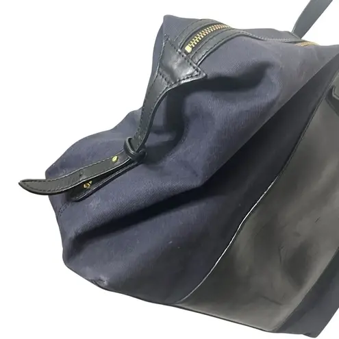 Cuyana Le Sud Weekender Bag Large Navy Canvas Black Leather Travel Tote Blue