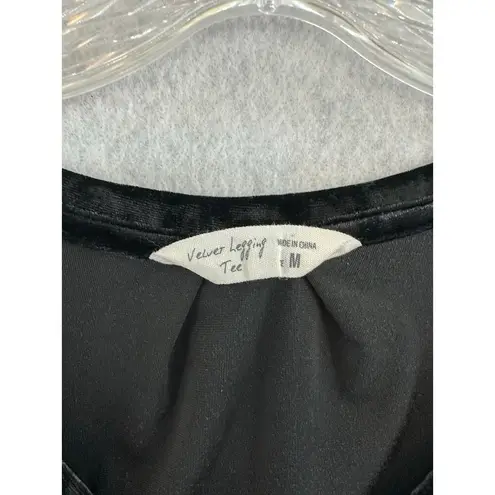 Spring + Mercer Velvet Legging Tee Medium Top V Neck Pocket Stretch Soft Black