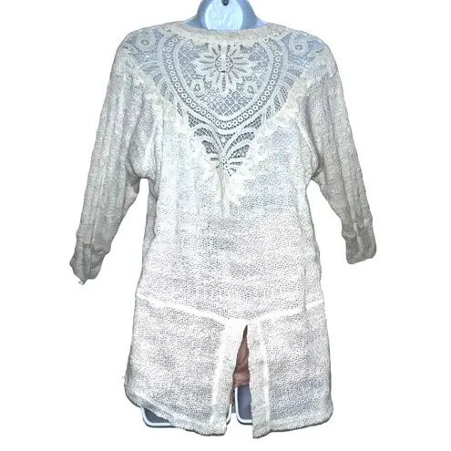 Willow & Clay Blouse Bohemian Linen Knitted Crochet Detail Fishtail