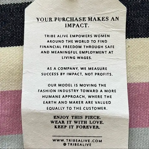 Tribe Alive NWT Striped Boxy Cut Cotton Round Neck Casual Pullover Top Pink Blue Size Large