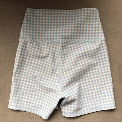Alo Yoga 4" Vapor High-Waist Gingham Short Blue Skies XXS