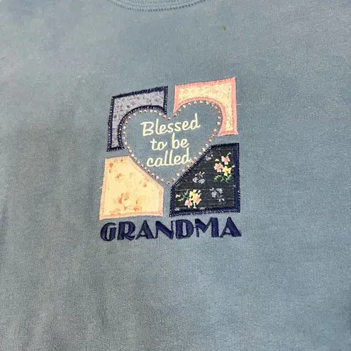 Vintage Crewneck Sweatshirt MED Womens Blessed Grandma Pullover Blue Grannycore