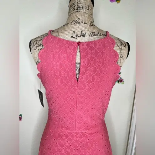 Fortune + Ivy Sleeveless Evelynn Scallop Eyelet Lined Knit Dress in Dark Pink Sz M