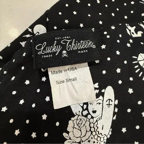 Lucky Thirteen Rockabilly Tattoo Pinup Pattern Cotton Spandex Dress Small Black Size undefined
