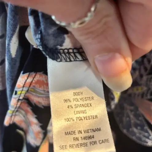 Signature Robbie Bee XL Navy Wrap Dress Raised Floral Boho Romantic Stretch Chic Blue