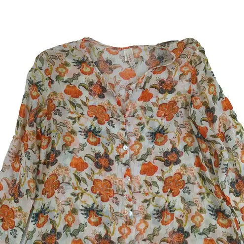 Raga Bell Sleeve Button-down Top Women's Small Vintage Floral Beige Gold Stripes