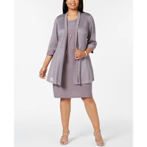 R & M Richards Two-Piece Shift Cocktail Dress and Jacket Size 14W Silver Metallic - Image 13