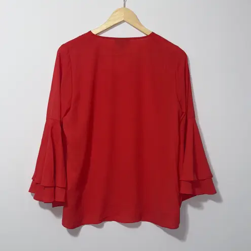 Alfani Women’s Red Bell Sleeve V-Neck Top Size 8 petite